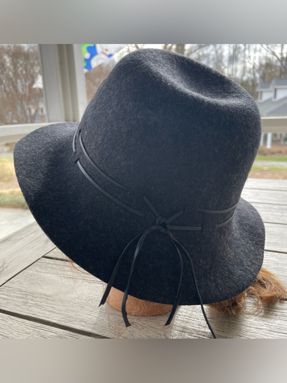 John Callahan Charcoal Gray Wool Felt Fedora Hat with Leather Band